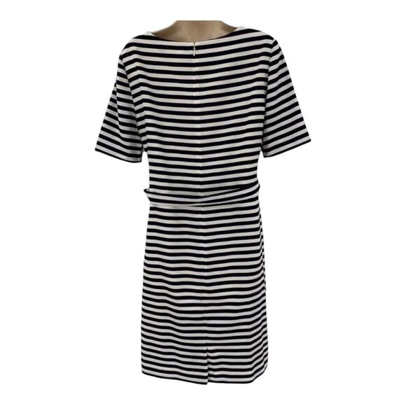 Tahari Striped Dress Size 8 Navy & White Short Tie Sheath Business Career Work - Picture 3 of 7